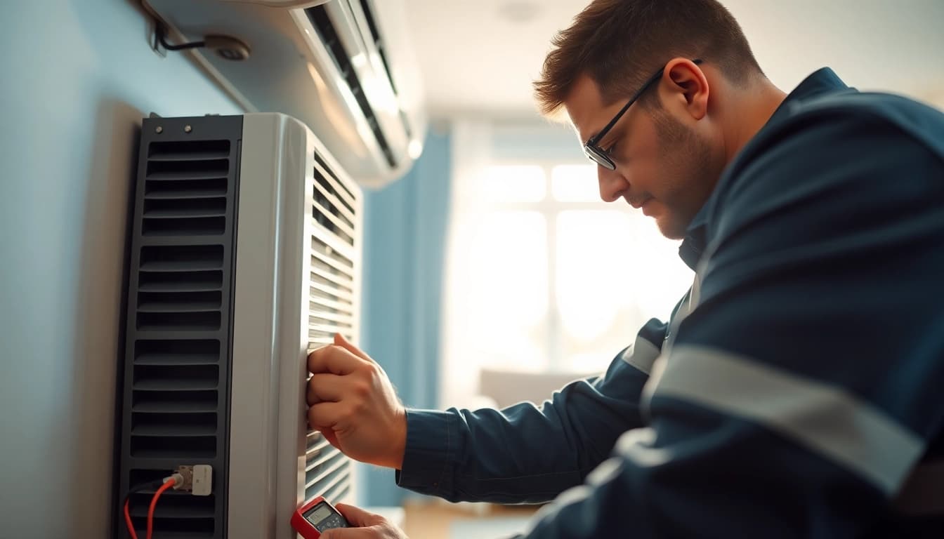 HVAC Repair Tampa expert servicing an AC unit, showcasing reliable air conditioning solutions.
