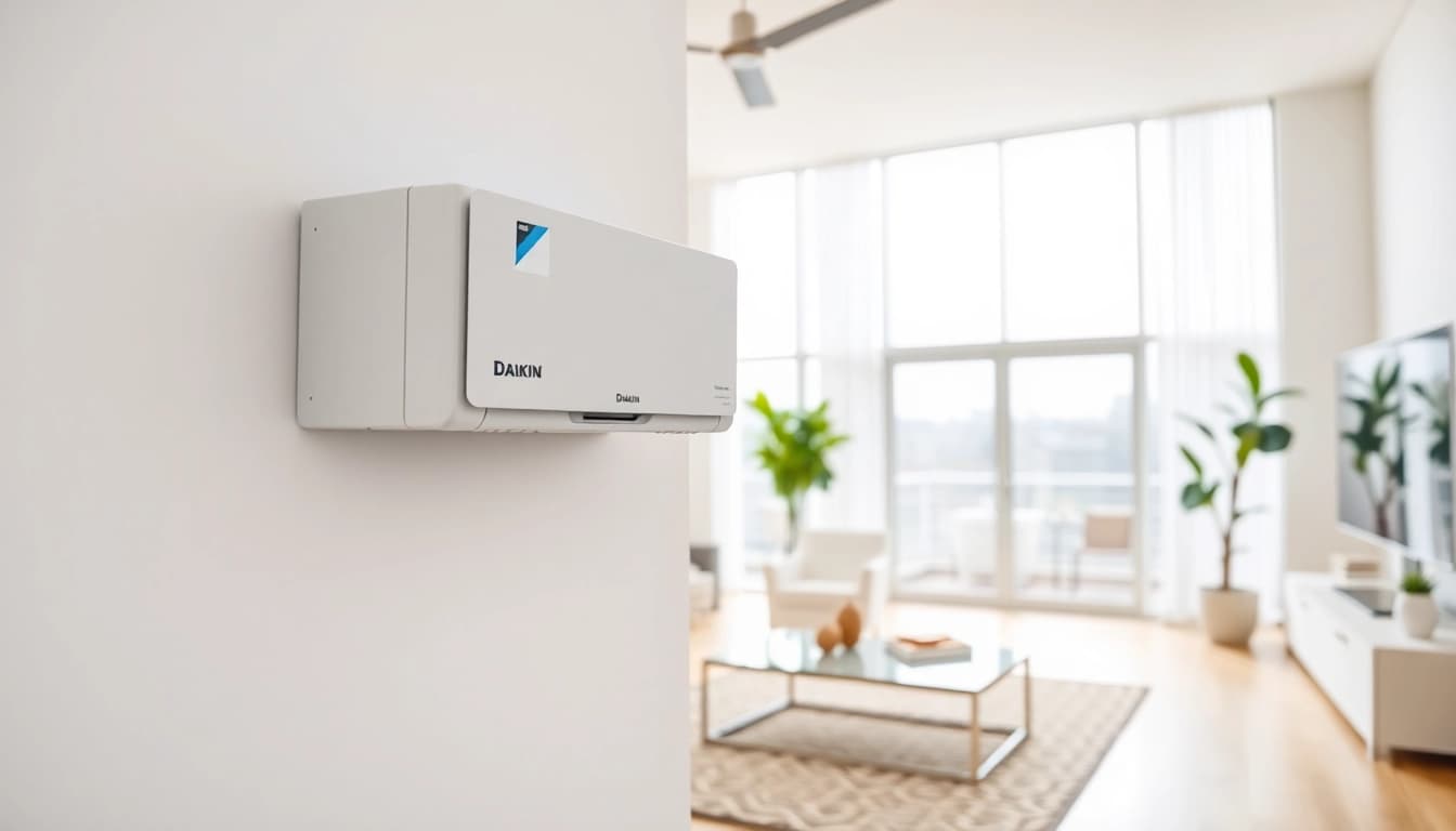 Showcasing the Daikin mini split AC unit in a modern interior, highlighting its sleek design.
