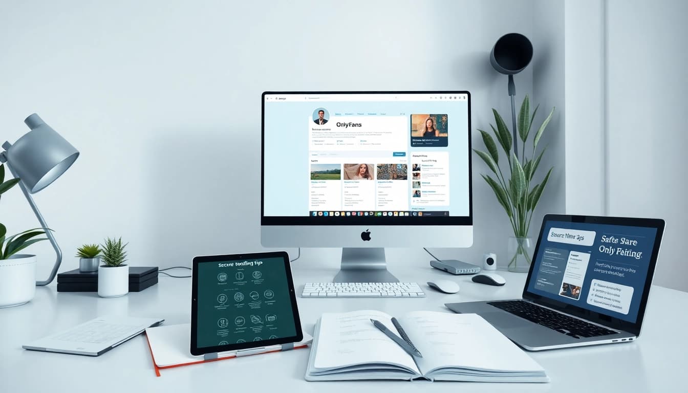 How to find OnlyFans leaks safely with a modern workspace setup, including a computer and security tips.