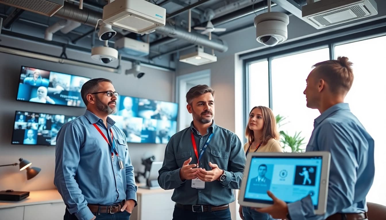 Equipo de seguridad asesorando sobre soluciones de seguridad en la empresa de seguridad D-Tech en Costa Rica.