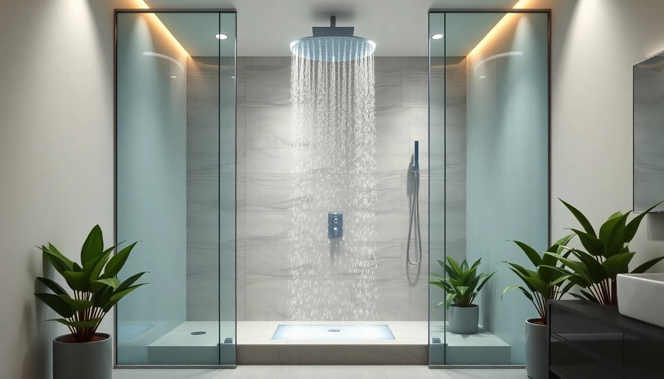 Experience elegant showers Australia with a luxurious, modern bathroom setting featuring stylish fixtures.