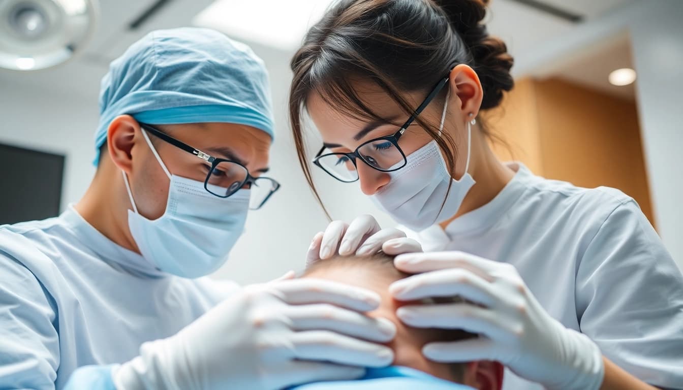 Engaging hair transplant process showcasing expertise and precision in a clinical setting.