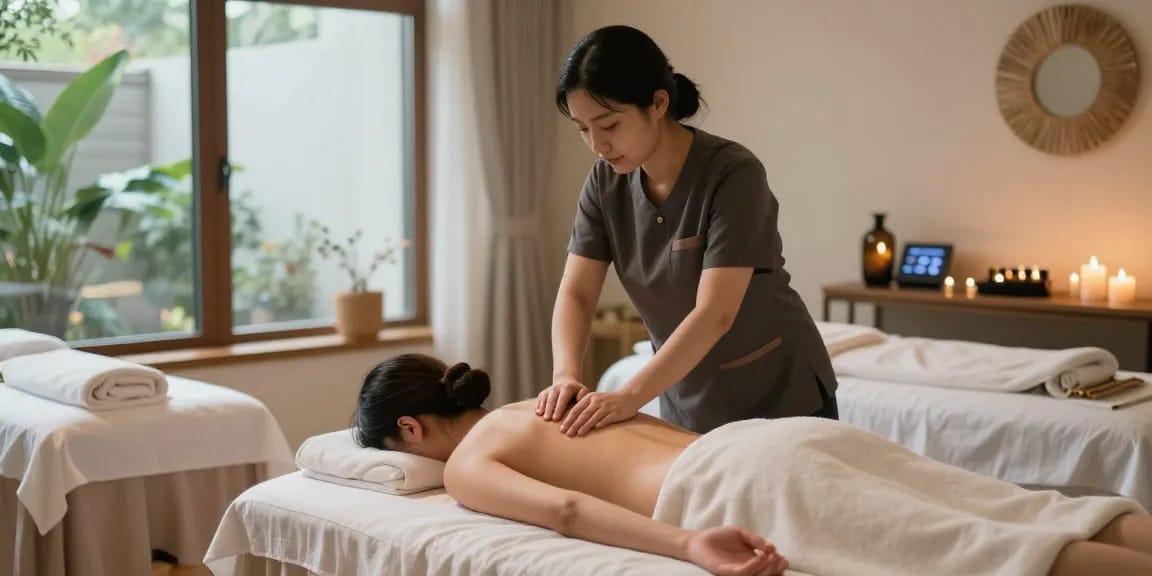 Calm Swedish massage therapy scene highlighting relaxing ambiance at https://www.makangs.com/region/국내/서울-/마사지-스웨디시 with essential oils and natural light.
