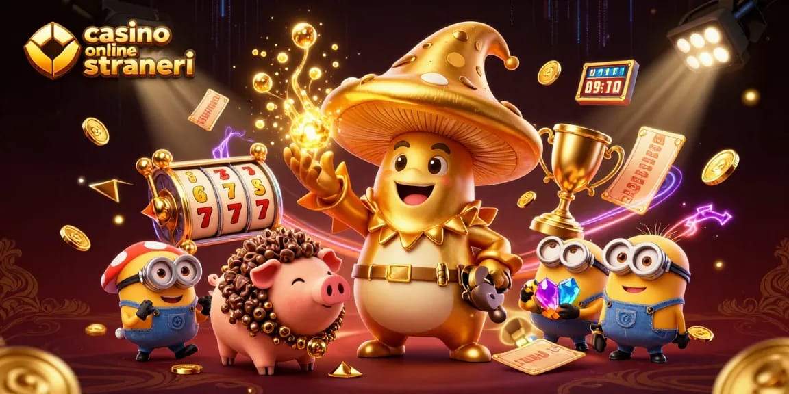 Casino online stranieri: esplora l'illustrazione 3D di un mago che trasforma tutto in oro mentre la festa si anima.