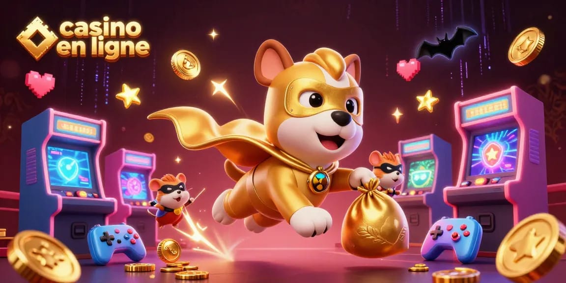 Commencez votre aventure dans le casino en ligne avec un chien super-héros et des équipements de jeu colorés.