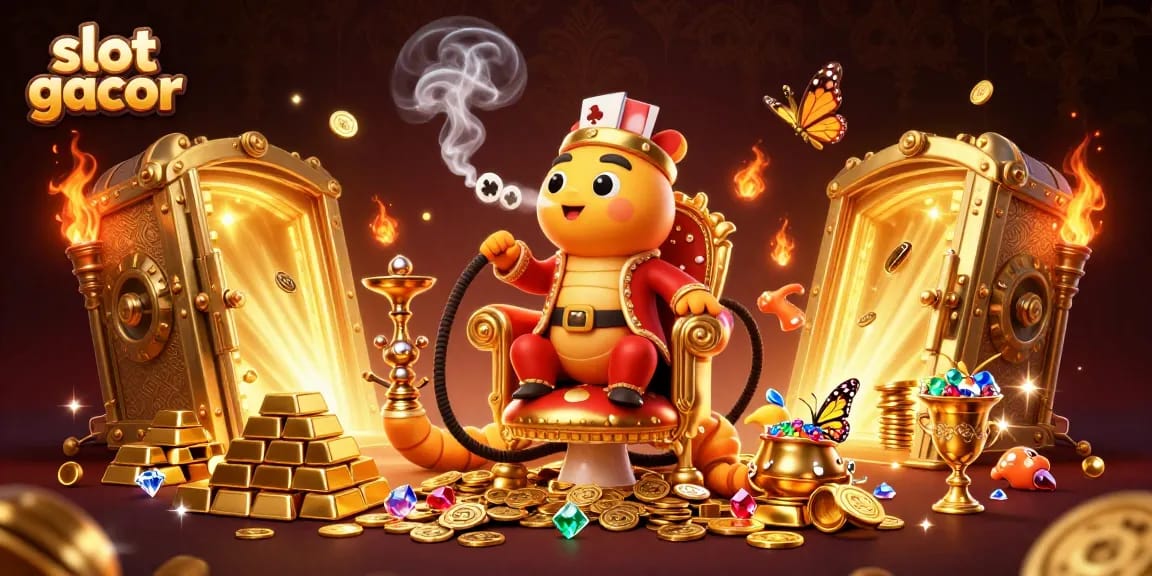 Experience slot gacor excitement with vibrant 3D casino-themed illustration of lucky characters and treasures.