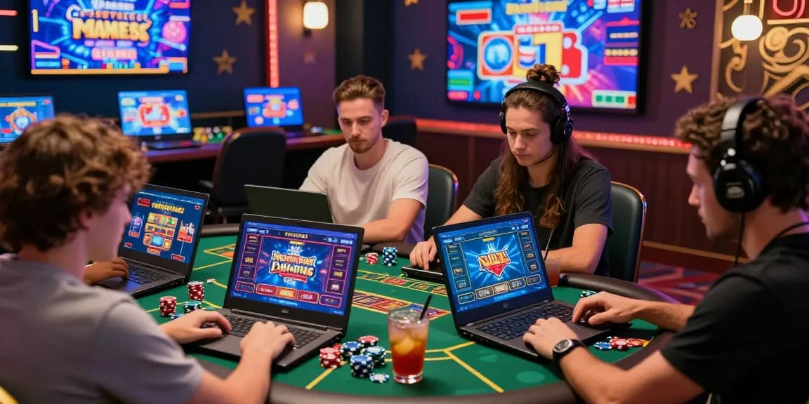 UK players enjoying the thrill of credit card casinos with instant deposits in a vibrant online gaming environment.