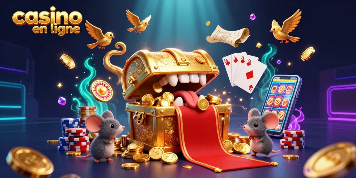 Gagnez avec le casino en ligne en découvrant un trésor fascinant dans cette illustration animée.