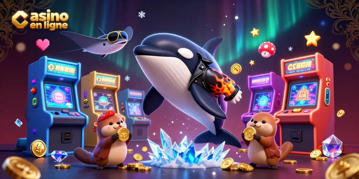 Jouez dans un casino en ligne avec l’orque et les otaries pour gagner des pièces d'or.