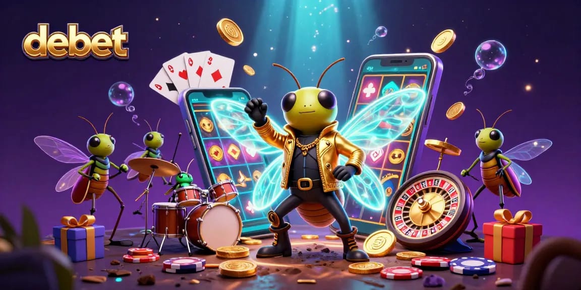 Spin the reels with debet in this vibrant 3D illustration of online casino excitement.