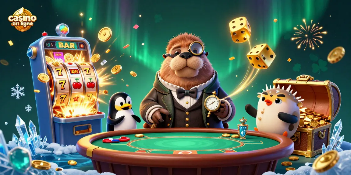 Profitez des jeux passionnants de casino en ligne avec un phoque joueur dans une scène animée.