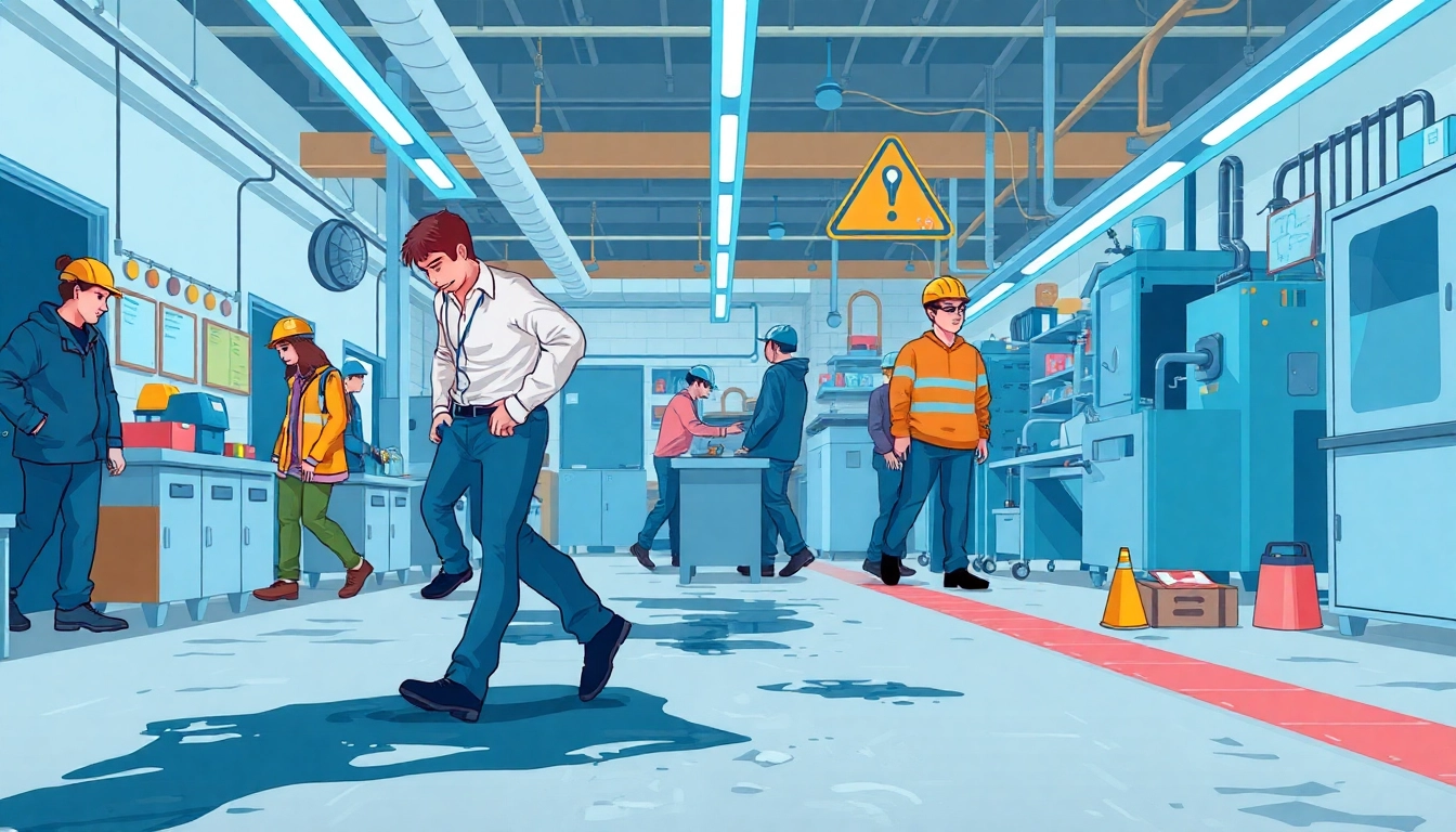 Identify and address physical hazards in a busy workplace scenario.