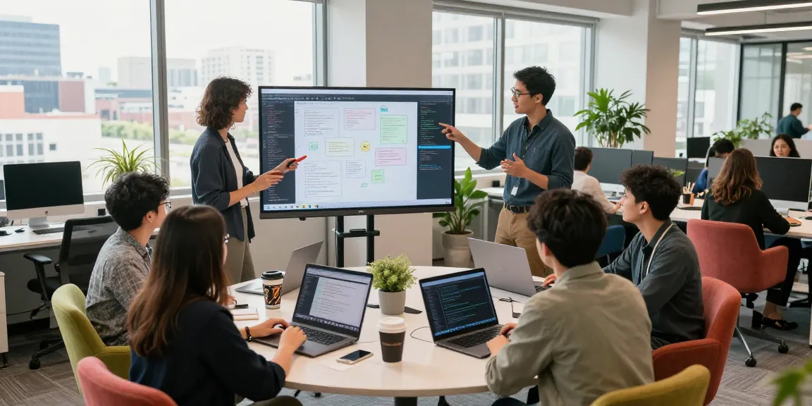 Software developers collaborating in a vibrant office showcasing innovative crushon solutions for 2026