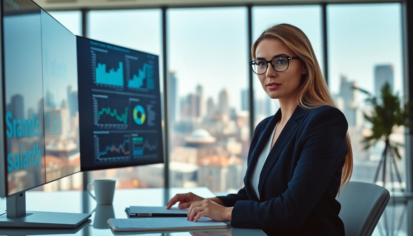 Analyze market strategies using AI for competitive intelligence in a modern office setting.