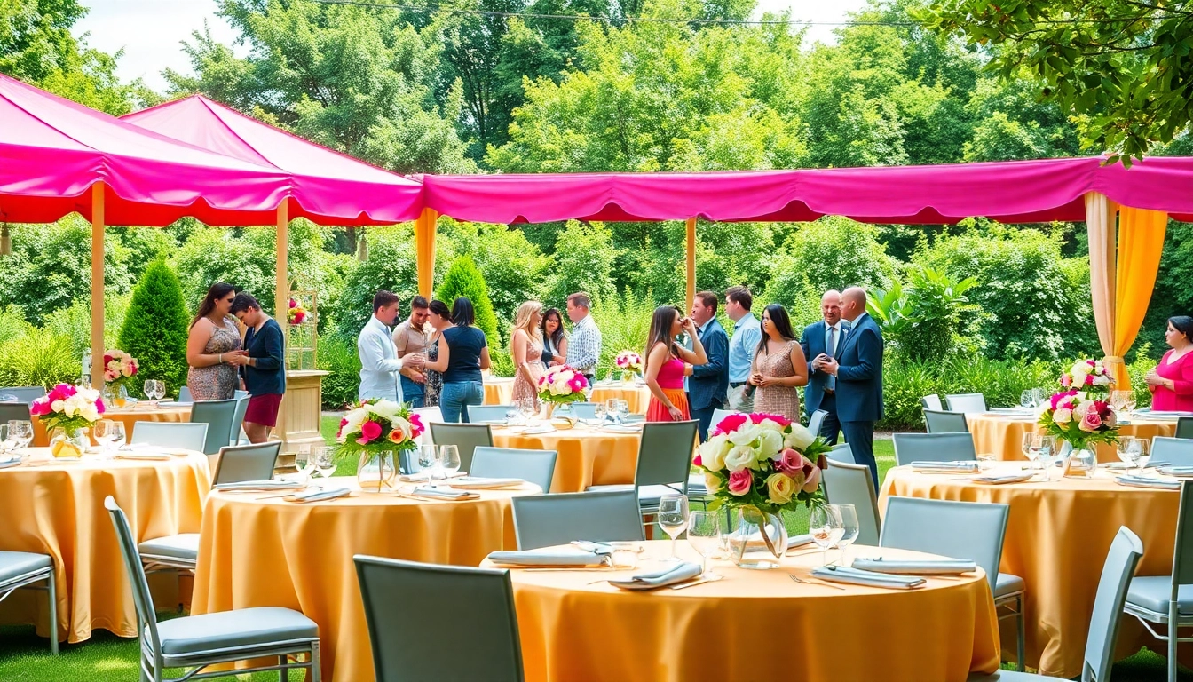Engaging setup for Party Rentals Near Me showcasing vibrant tents and festive decor.