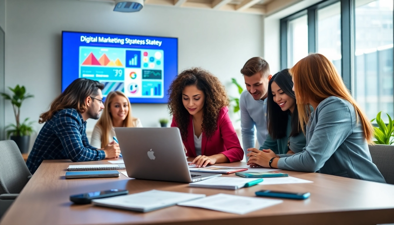Engaging digital marketing team strategy for agencia hubspot in a modern office setting.
