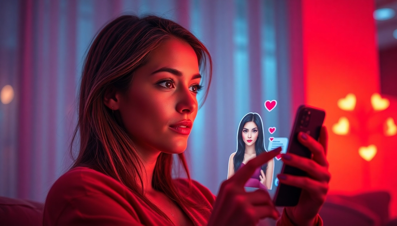 AI sexting interaction in a vibrant digital chat environment, showcasing intimacy and connection.