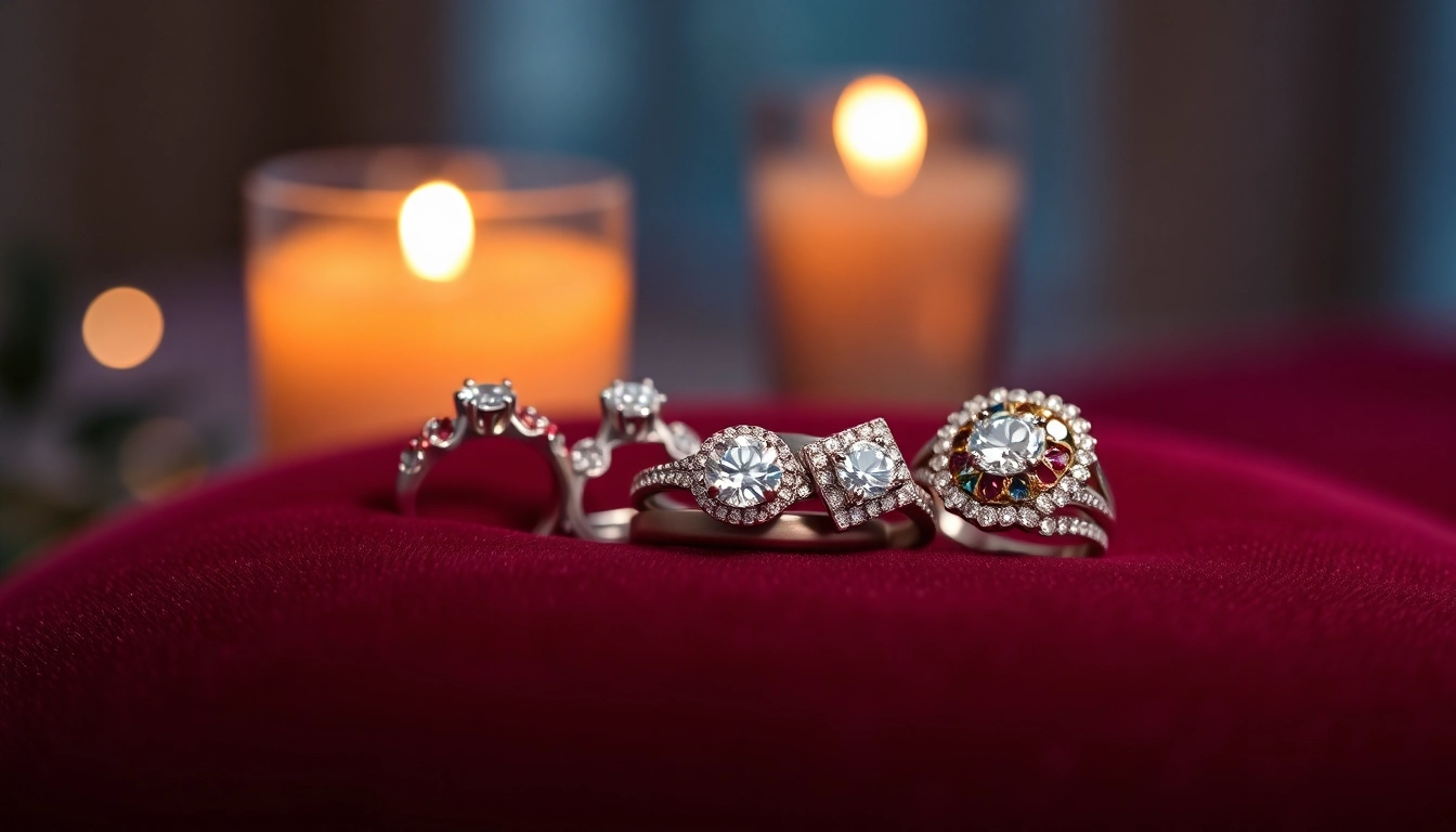 Beautiful promise rings showcased on a velvet surface, highlighting their intricate designs and sparkling appeal.