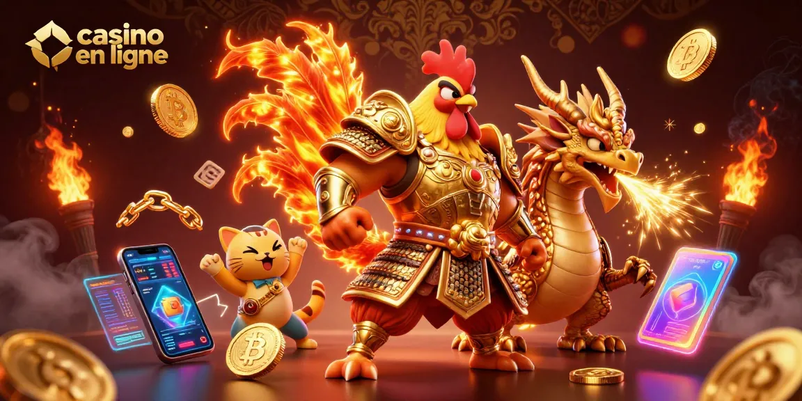 Vibrez avec le casino en ligne à travers des personnages 3D dynamiques entourés de pièces Bitcoin et Ethereum.