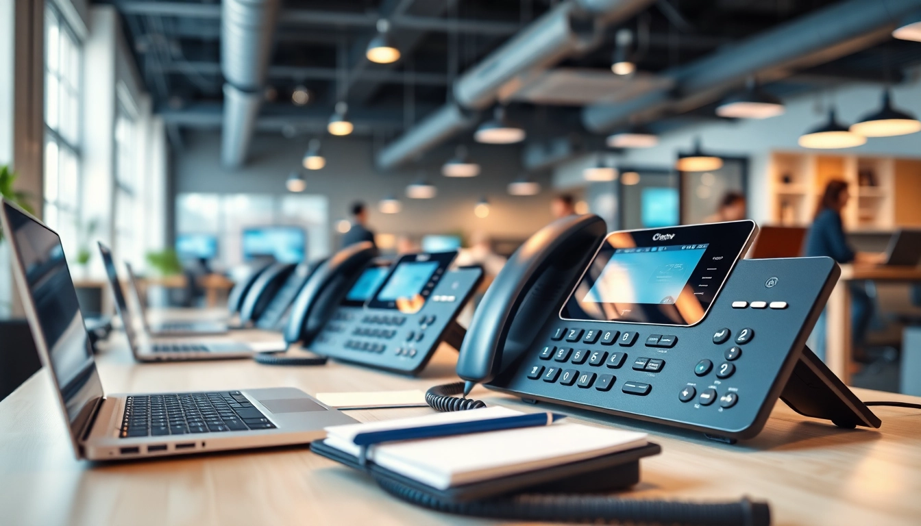 Demonstrating a VoIP phone system UK in a modern office, emphasizing communication technology.