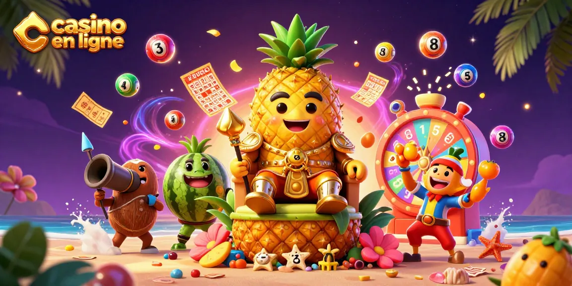 Casino en ligne dynamique avec un roi ananas et des éléments de jeu captivants.