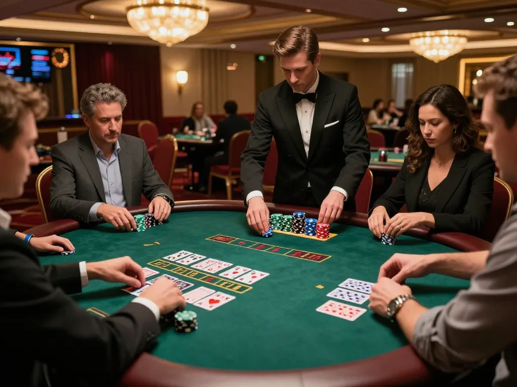 Engage in top quality widgets while strategizing at a vibrant blackjack table in an upscale casino.