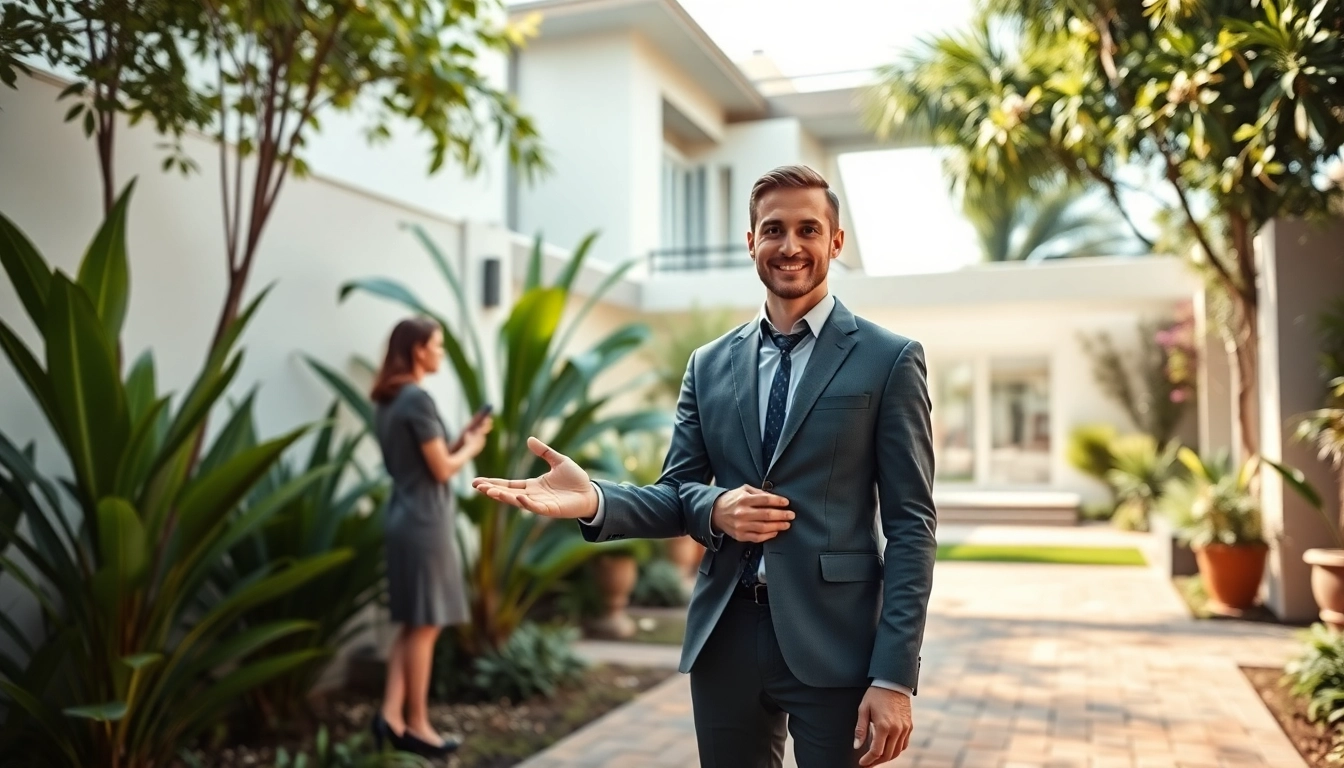 Engaging real estate agent presenting modern home features to potential buyers.