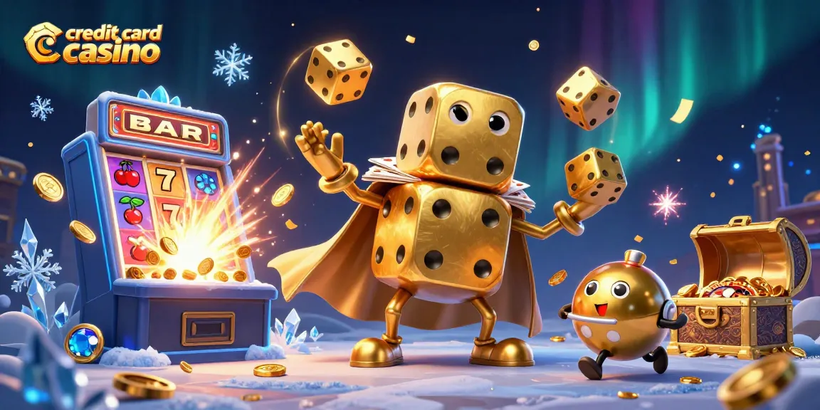 Experience the excitement of credit card casino games with dynamic golden dice, slot machines, and jackpot explosions.