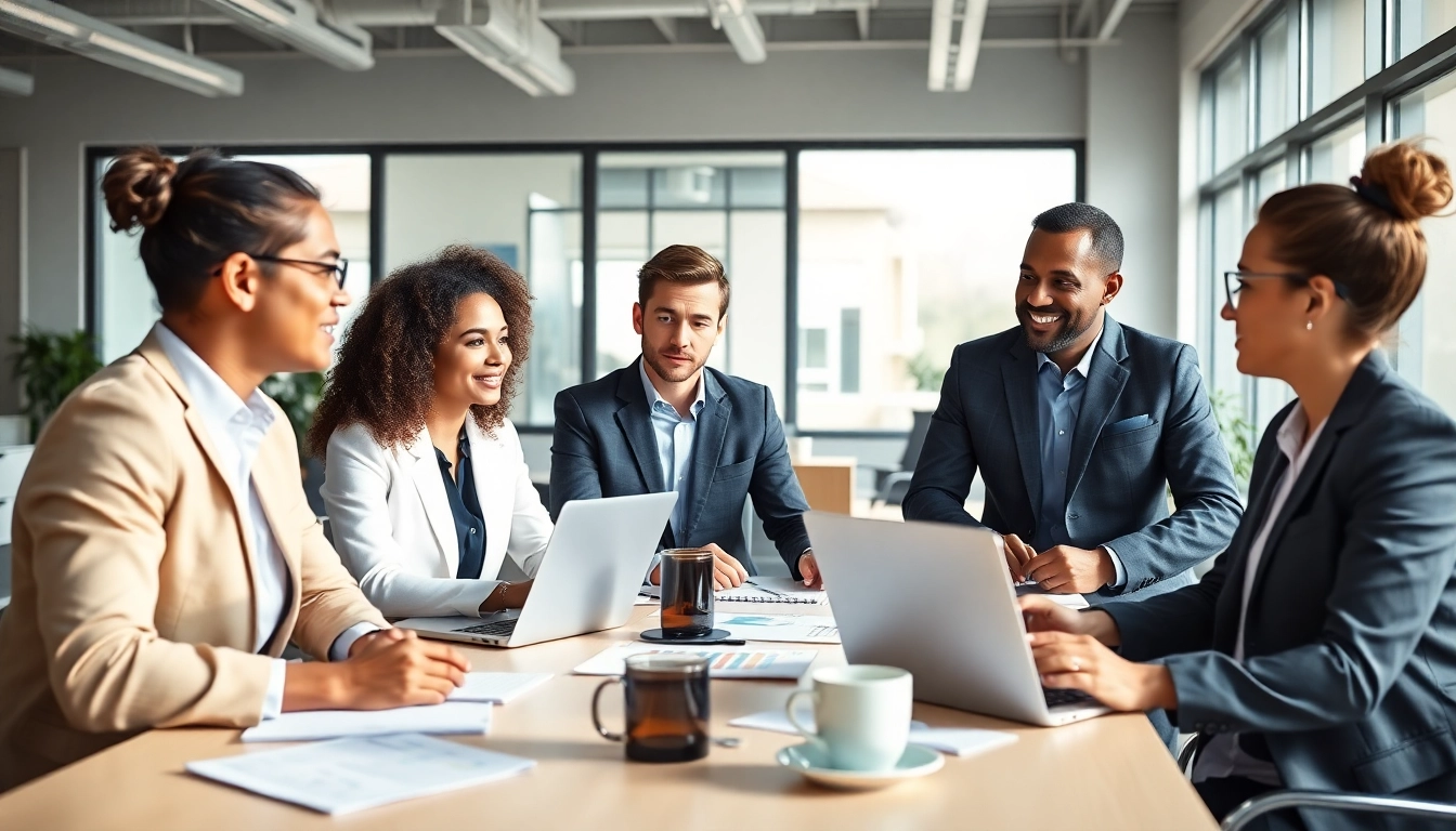 Consultants discussing grants and pre-post award compliance in a bright modern office.