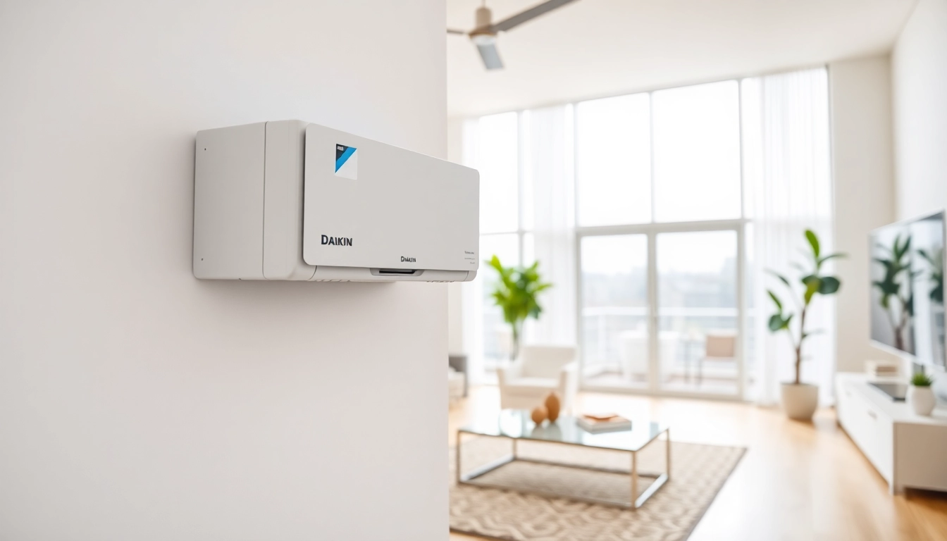 Showcasing the Daikin mini split AC unit in a modern interior, highlighting its sleek design.