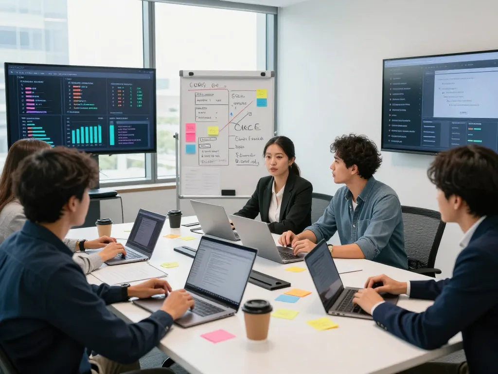 Team of professionals collaborating in a modern office discussing the Best SEO Company NYC strategies.