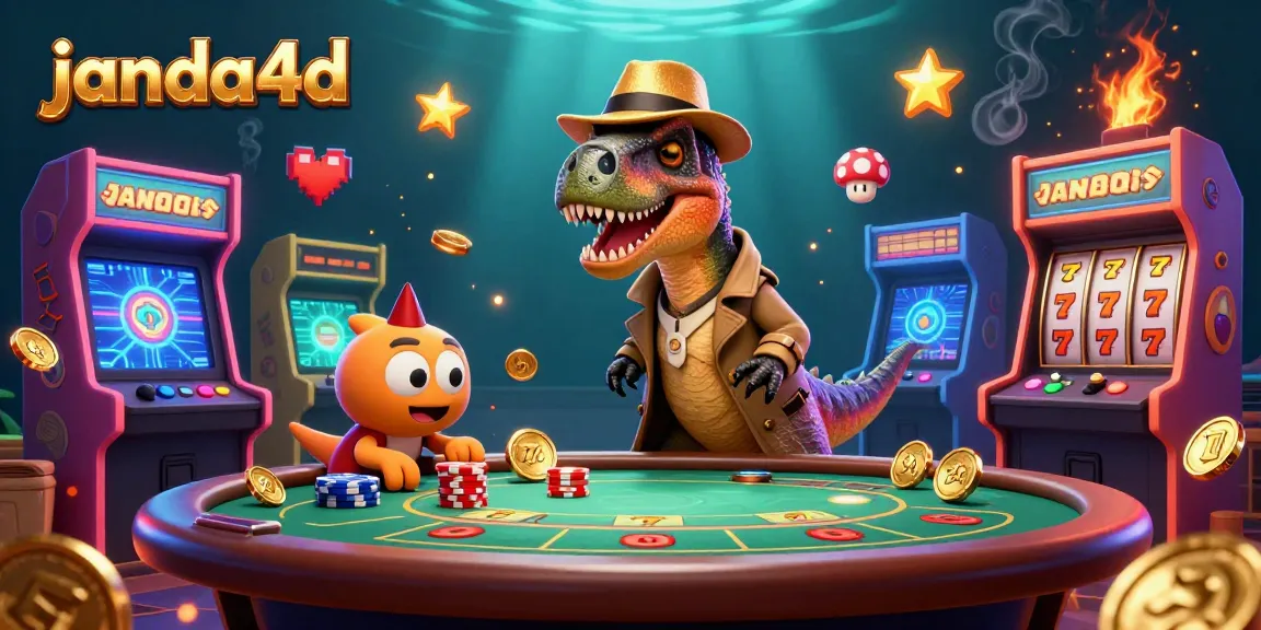 Gambarkan momen pertaruhan di meja blackjack dengan janda4d, velociraptor dan stegosaurus dalam suasana kasino yang cerah.