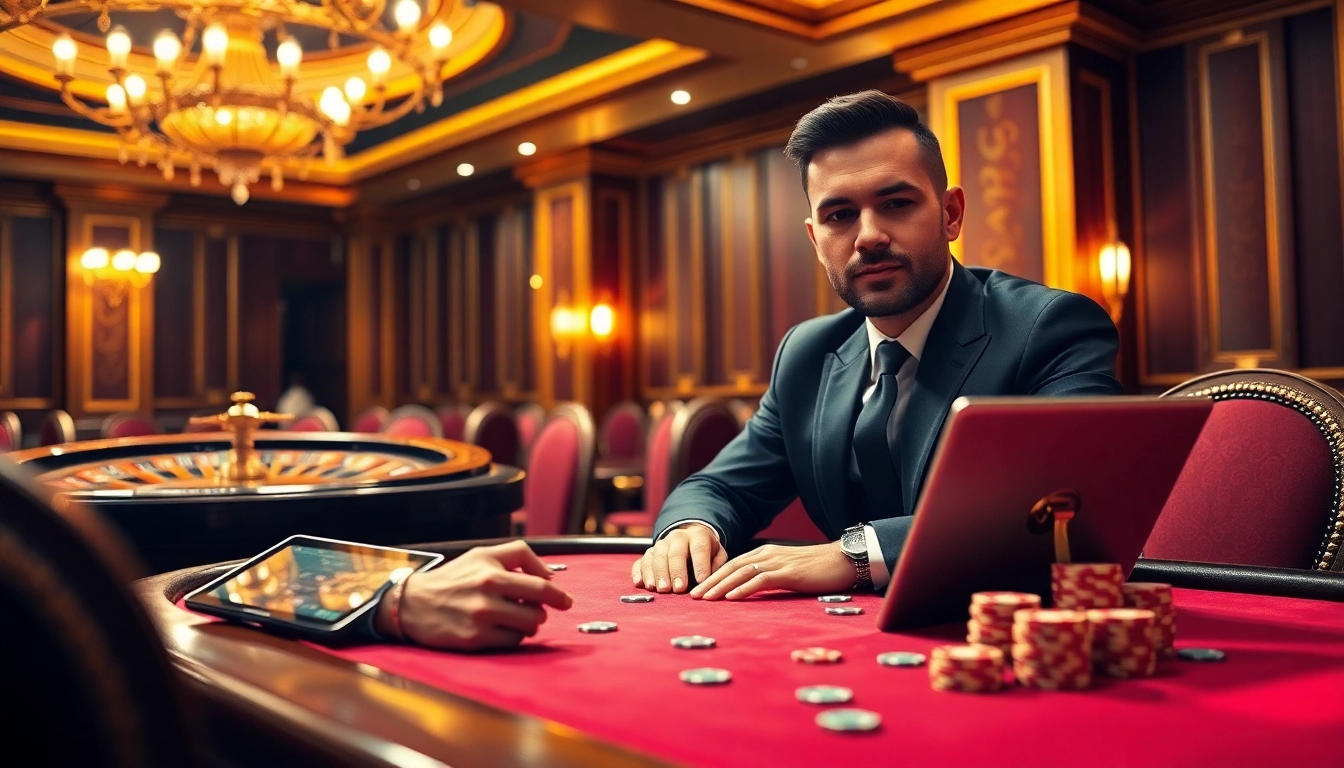 Engaging in casino perfection with link alternatif sbobet at an elegant poker table, showcasing professional gambling mood.
