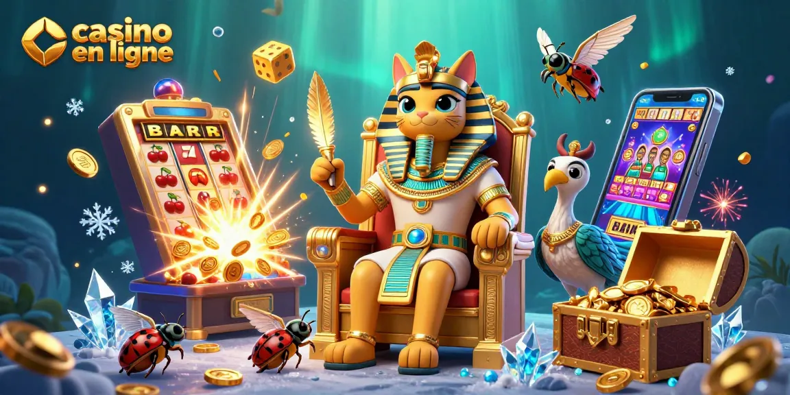 Jouez au casino en ligne avec un chat pharaon égyptien, des symboles de jackpot et une ambiance festive