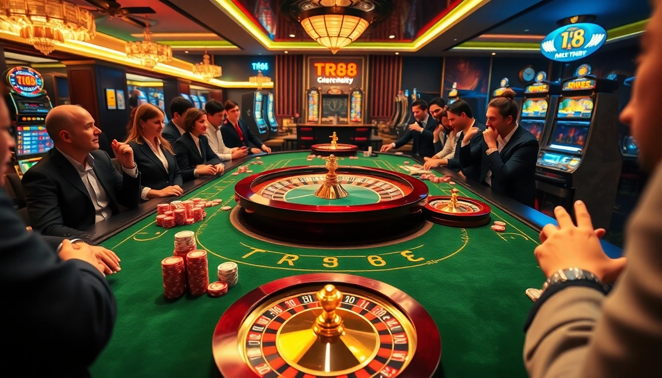 Players enjoying the exciting TR88 casino experience at a vibrant gaming table.