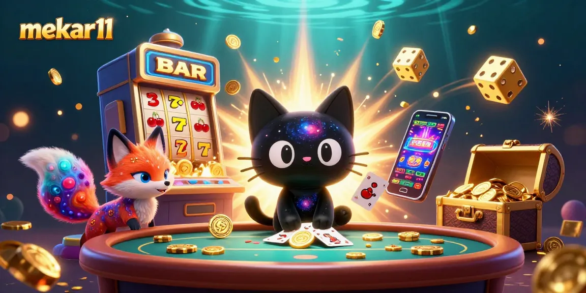 Engage with mekar11's vibrant casino scene featuring dynamic slot machines and enchanting characters.