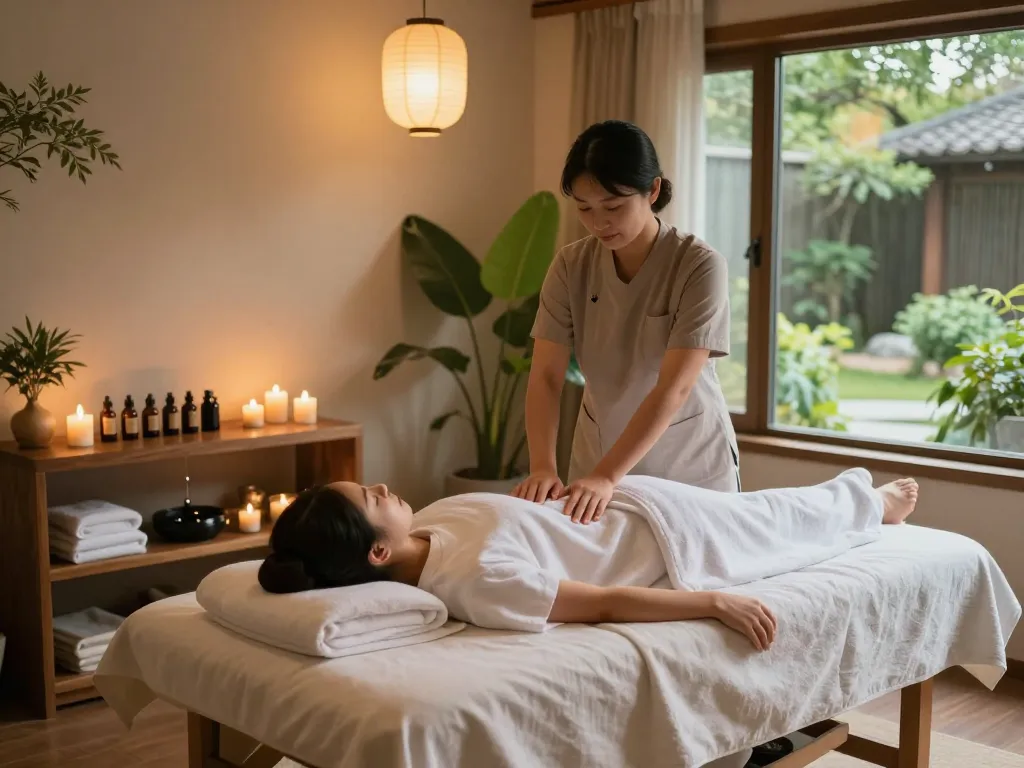Client experiencing a relaxing 강남스웨디시 massage in a tranquil spa environment with soft lighting and calming elements.