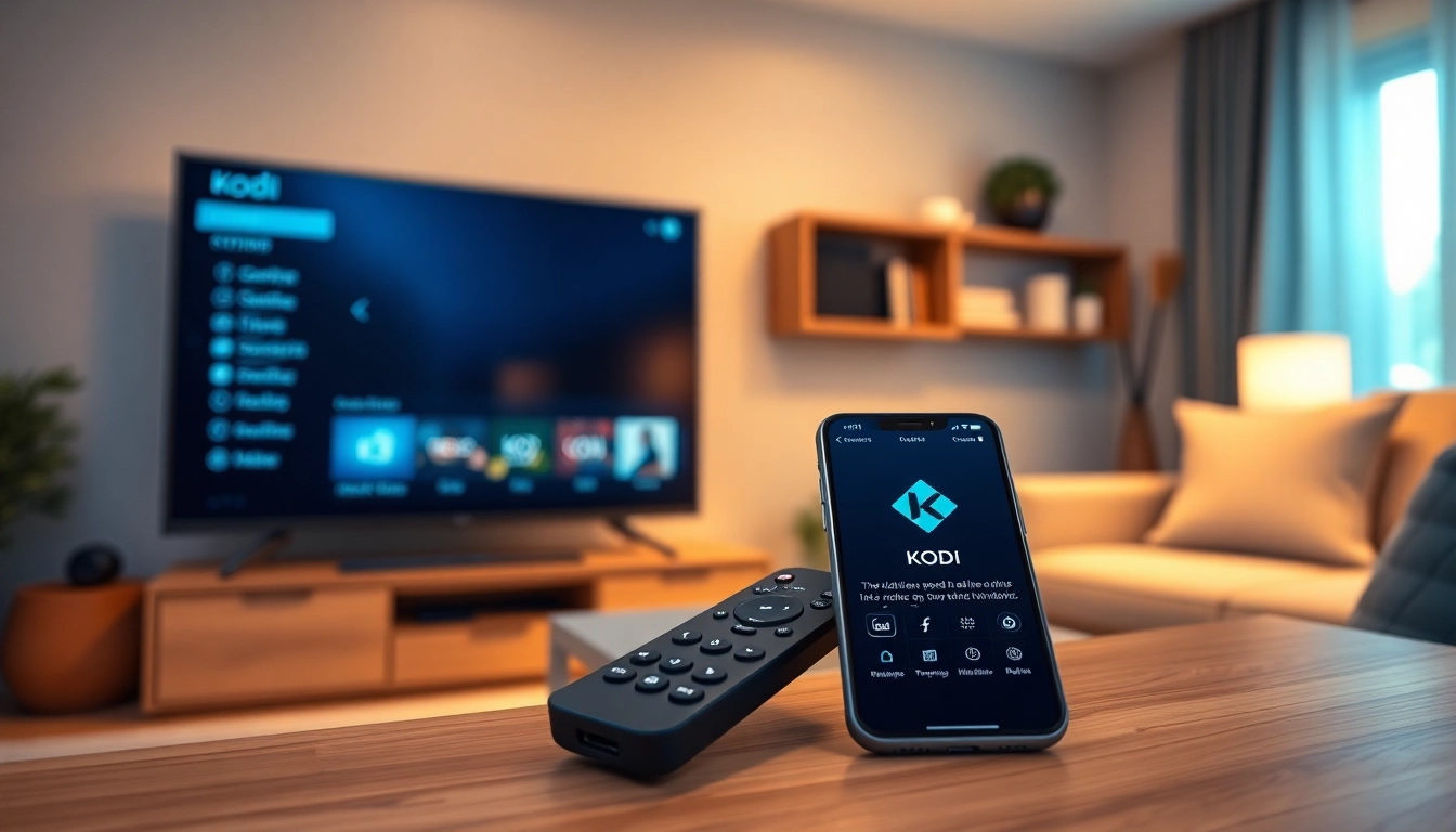 Watch captivating content with Kodi TV on a stylish home setup, featuring modern devices and a cozy atmosphere.