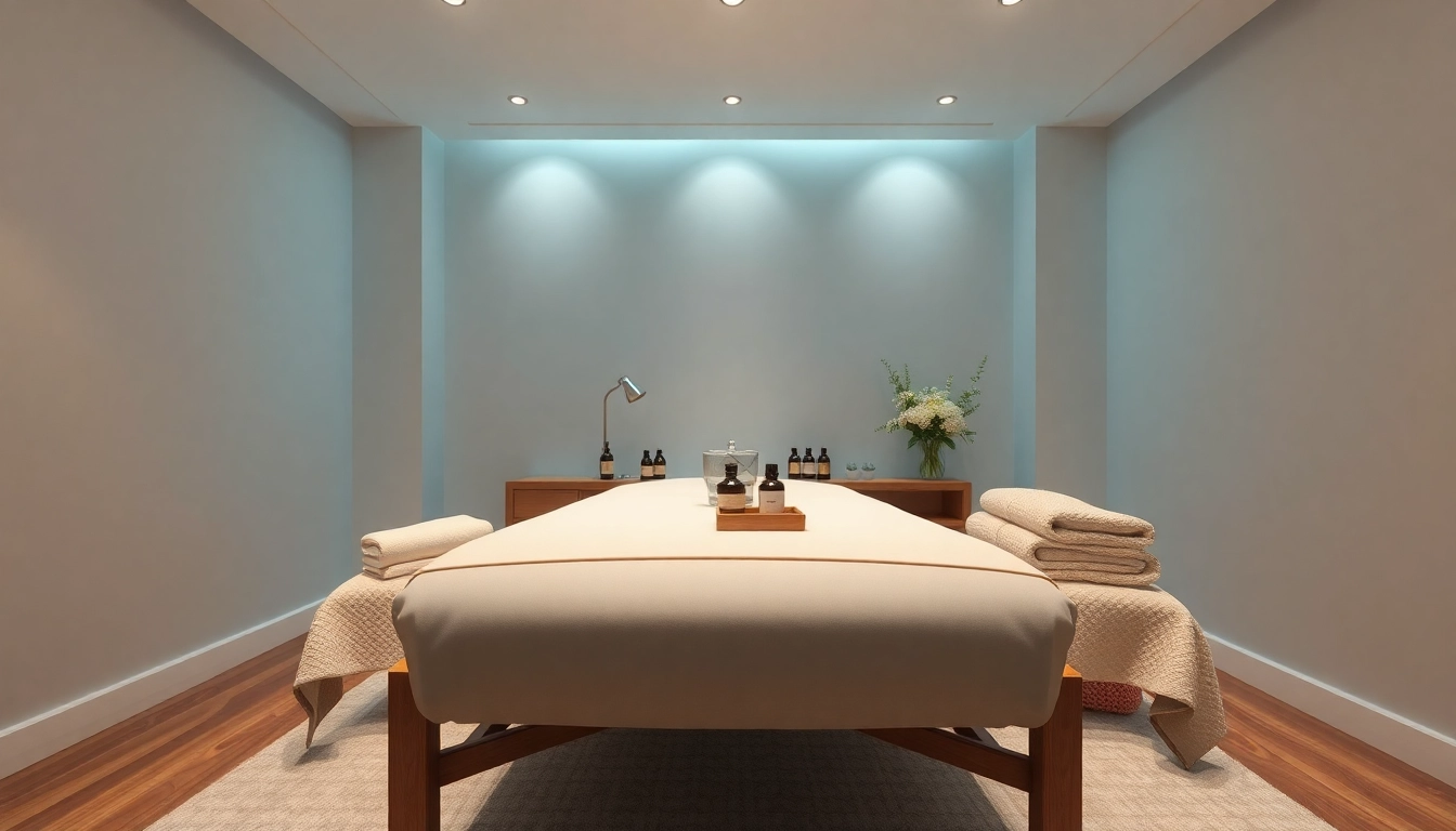 출장 서비스 in a calming, professional massage therapy setting with ambient lighting