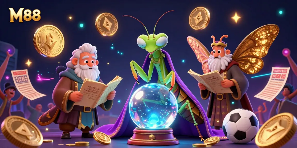M88 enhances sports betting with vibrant 3D illustration showcasing fortune teller and betting elements.