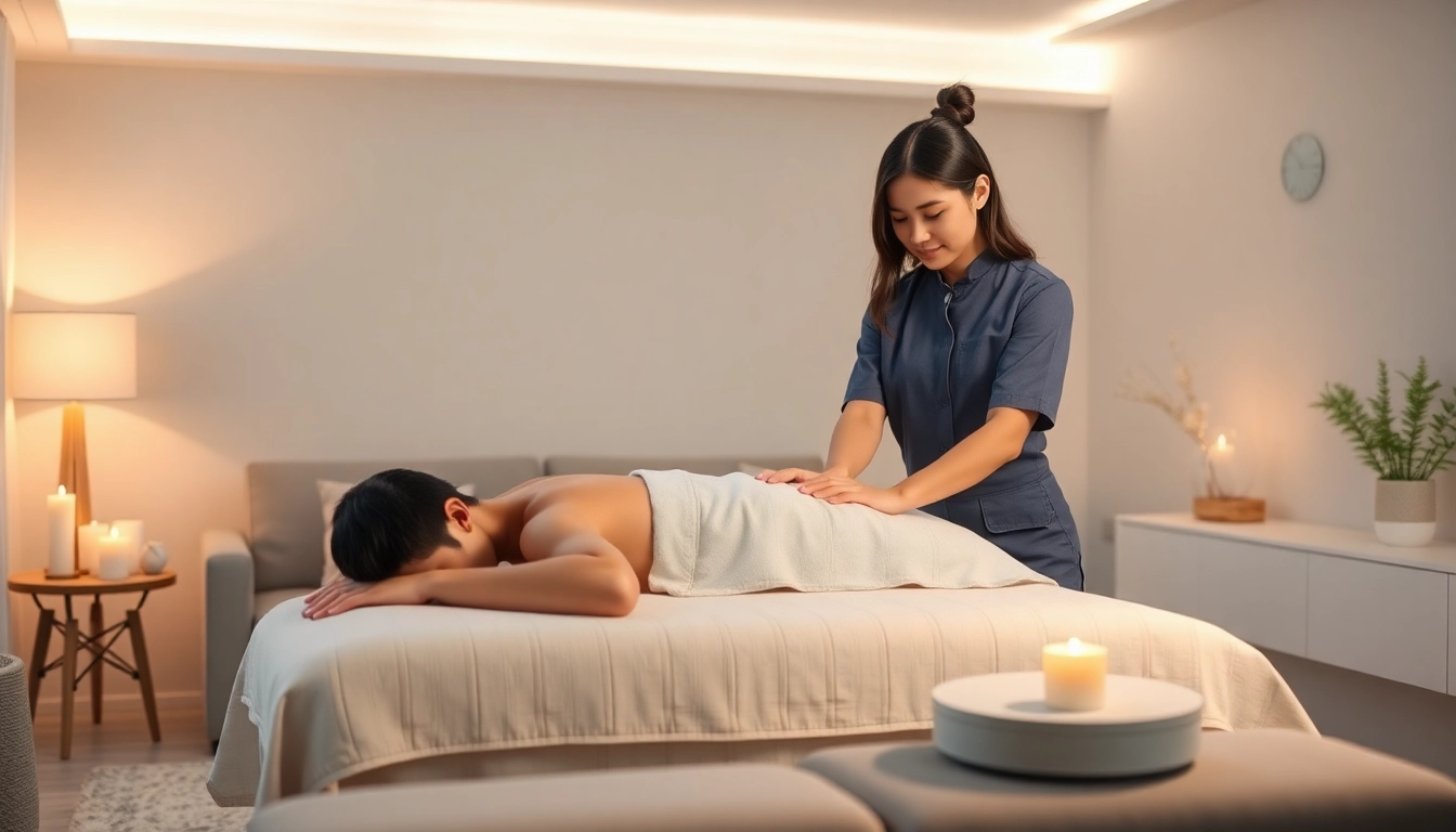 Young therapist offering a 출장 massage in a relaxing home environment.