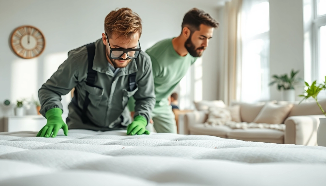 Milwaukee bed bug exterminators performing an inspection in a modern apartment for effective pest control.