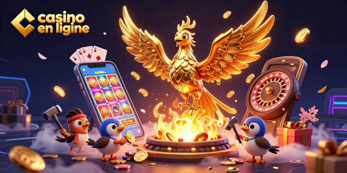 Découvrez les jeux de casino en ligne avec un phénix doré et des éléments de jeu éclatants.