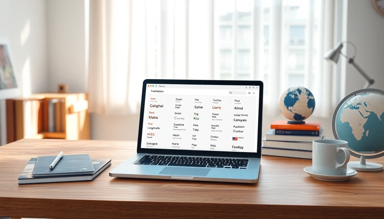Explore the features of 有道翻译 with a modern translation application interface displayed on a laptop in a bright workspace.