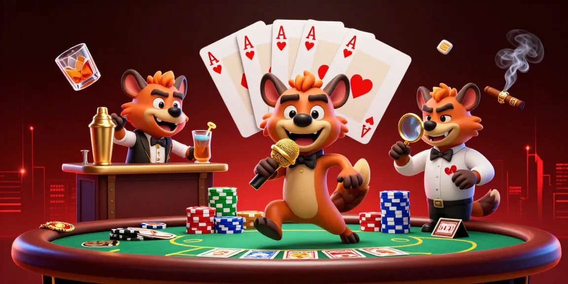 Vivez l'expérience d'un casino en ligne avec des hyènes animées savourant l'ambiance ludique d'un club de comédie.