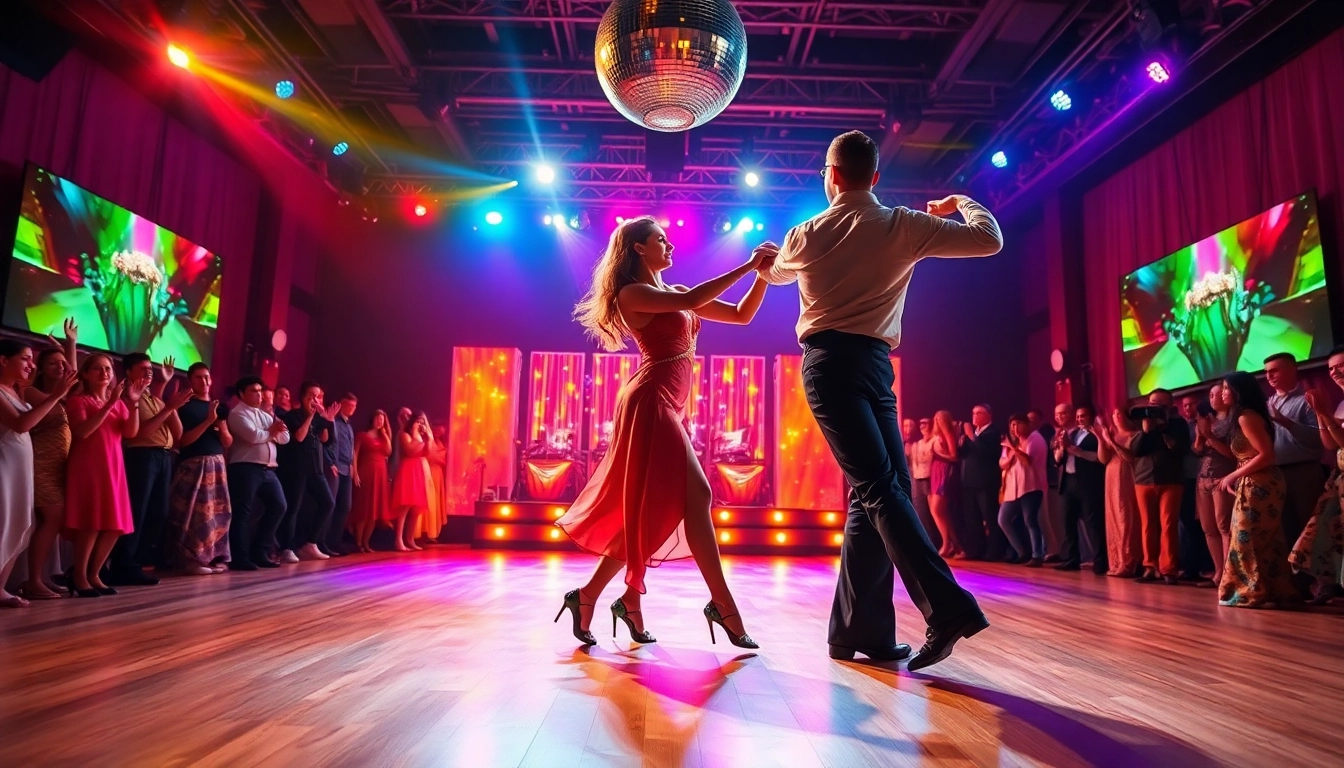Performers showcasing Carolina Dance energy and elegance on a lively stage