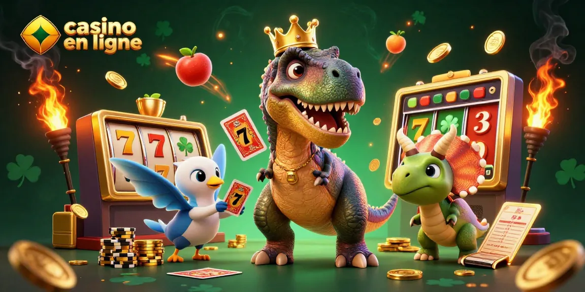 Jouez aux machines à sous et gagnez sur le casino en ligne avec des personnages de dinosaures amusants.