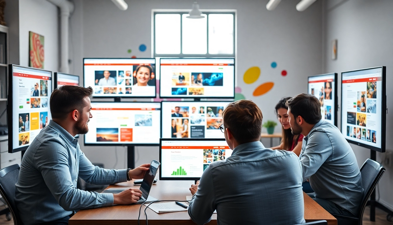Web design company team collaborate on innovative projects with vibrant designs.