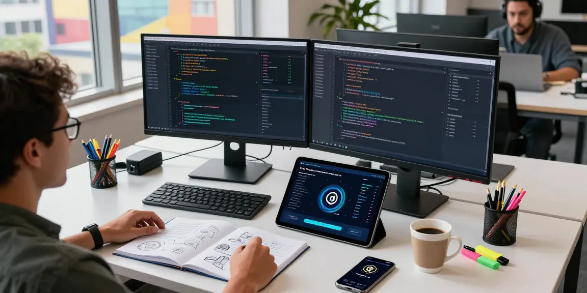 Workspace of a cloud mining company with crypto dashboards and programming scripts for smart contracts.