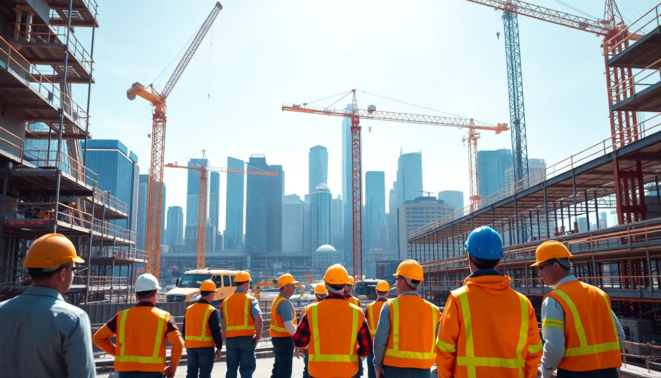 Showcasing construction events with workers collaborating on a busy building site.